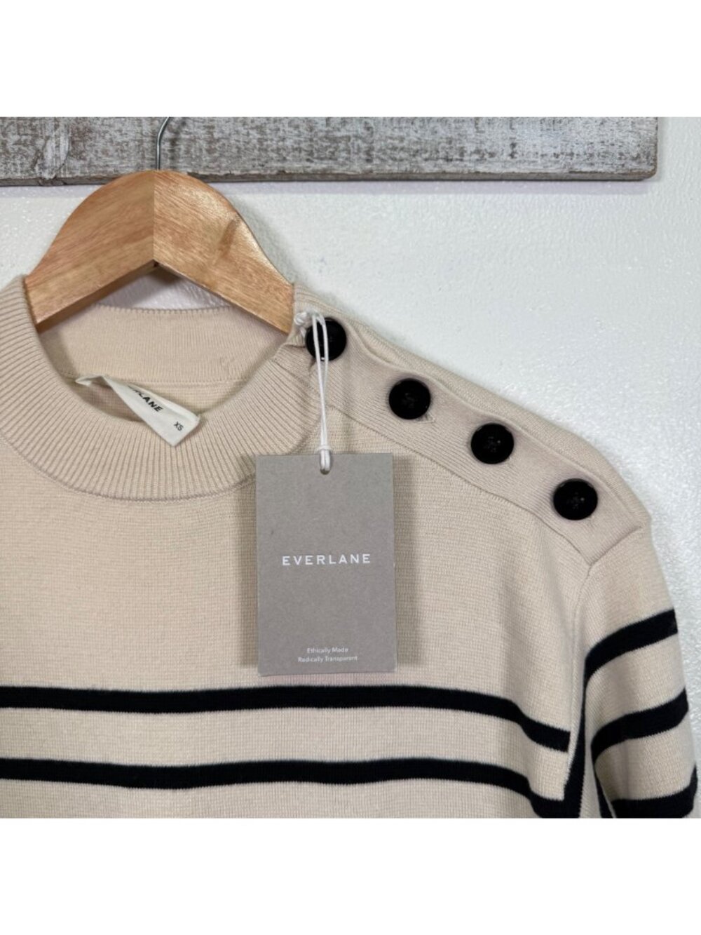 Everlane The Mariner Striped Button Shoulder Sweater Wool Cotton Preppy XS - Picture 8 of 14